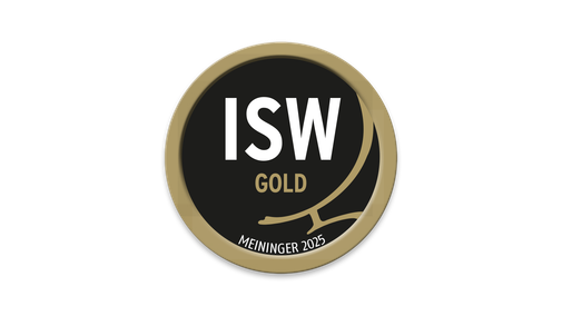 Das Abzeichen zeigt 'ISW GOLD' in großen weißen Buchstaben, umgeben von einem goldenen Rand und dem Jahr 2025.